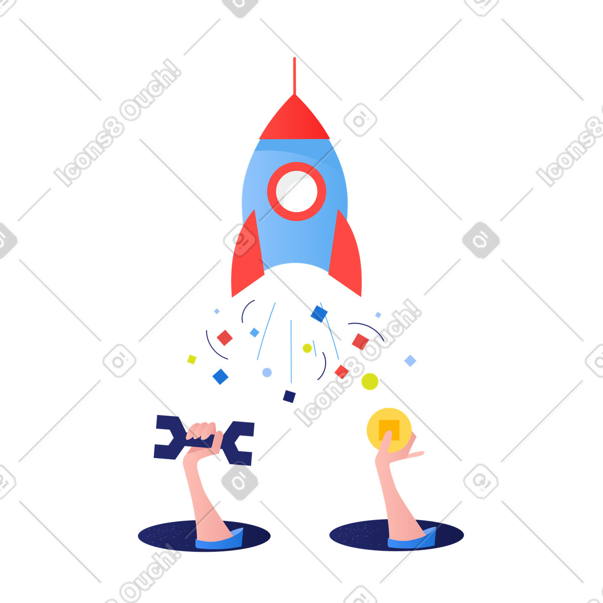 Technical support of start-up illustration in PNG, SVG