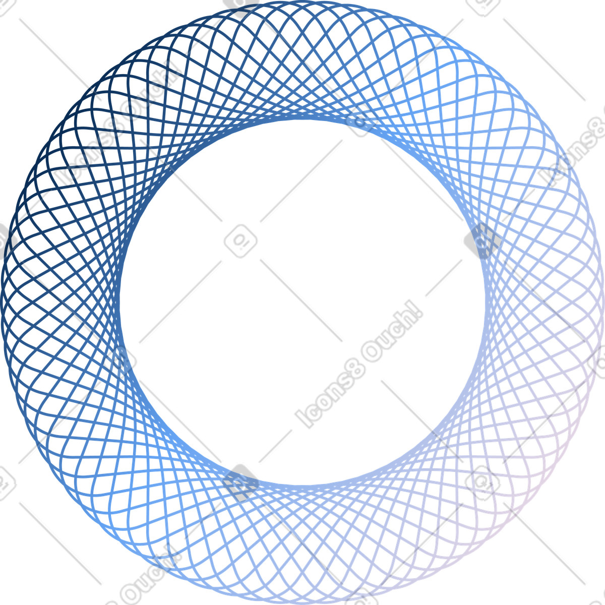 Blue toroidal network, circular mesh, digital loop structure illustration in PNG, SVG