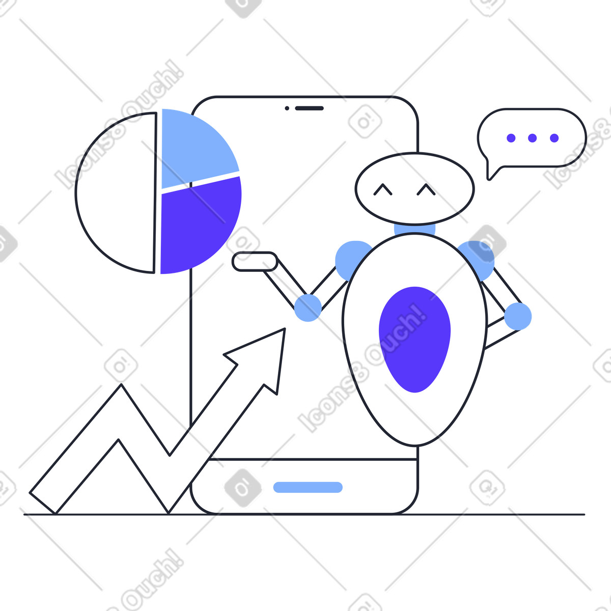 Ilustración Atención al cliente de bots conversacionales en estilo Pablita a descargar en PNG y SVG