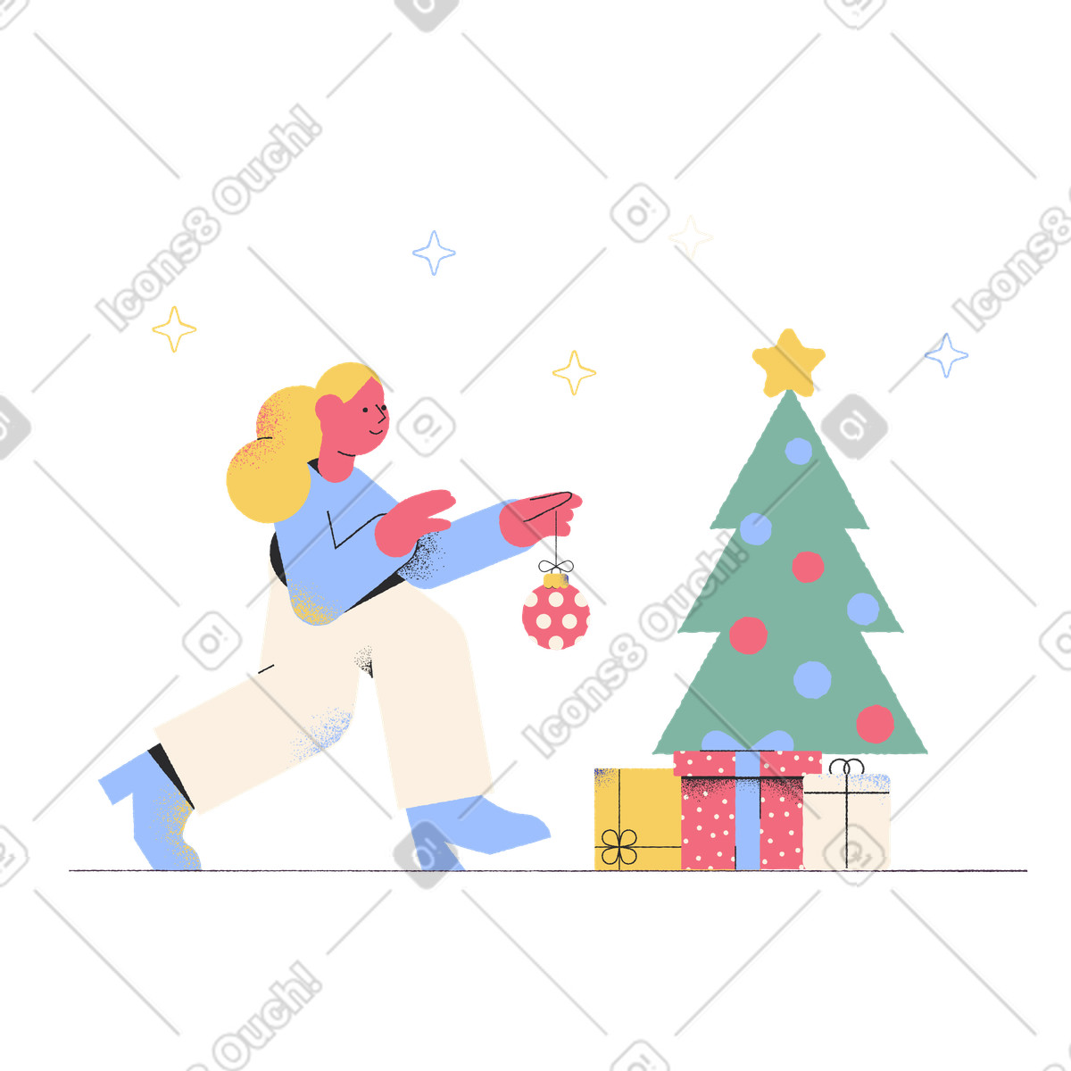 Pablo スタイルの Decorating Christmas tree, Holiday celebration and home decor のイラストをPNG、SVG形式でダウンロード