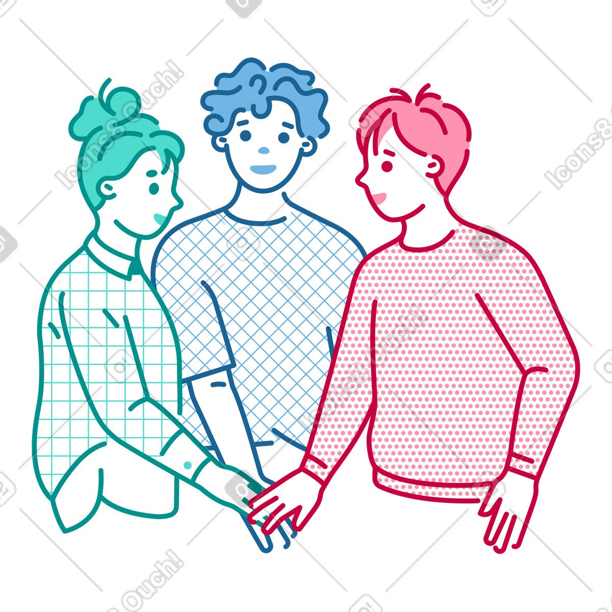 Group of people holding hands together illustration clipart image in PNG SVG GIF