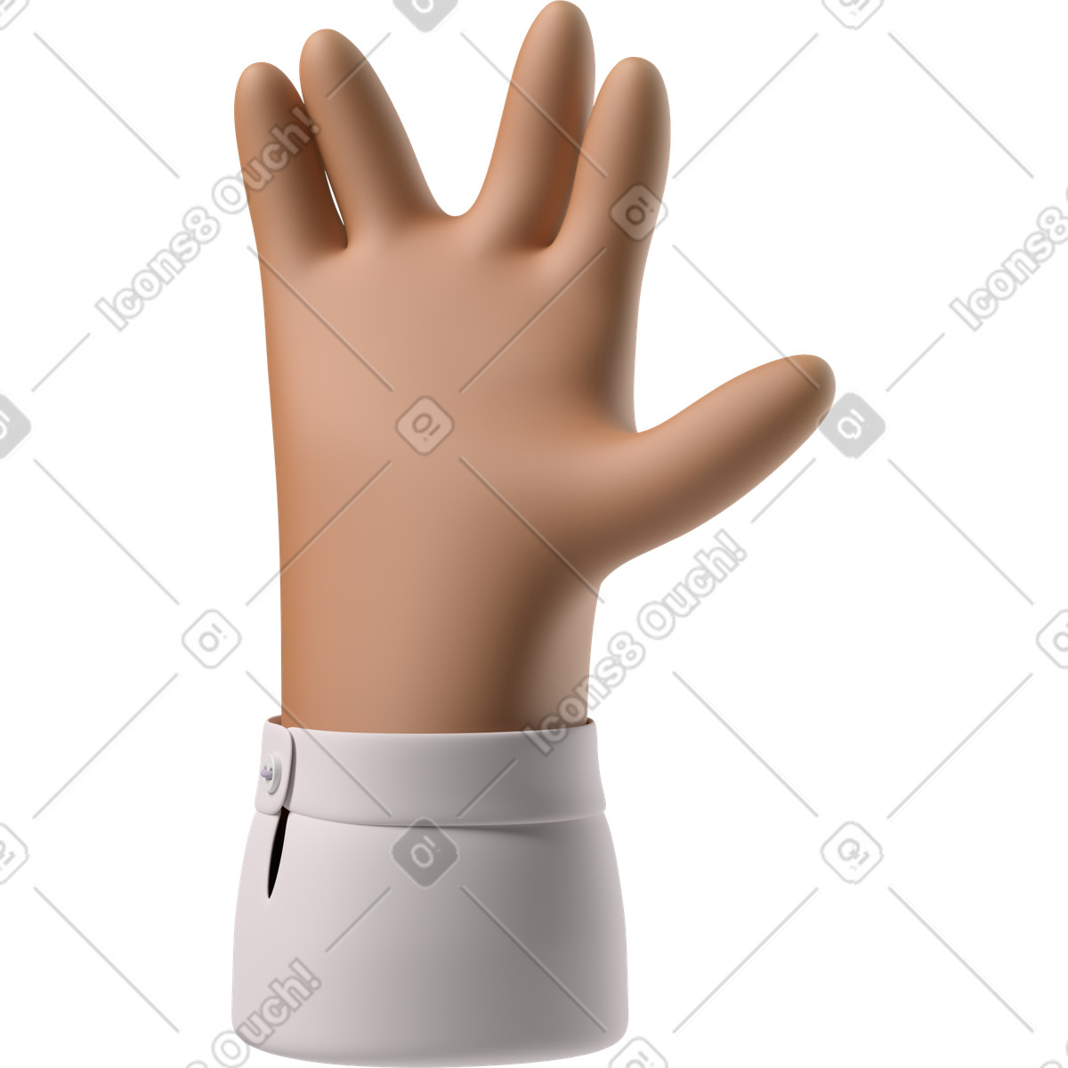 Mano di pelle marrone che dà il saluto del vulcano illustrazione in stile 3D Hands Fun&Wild scarica in PNG, SVG