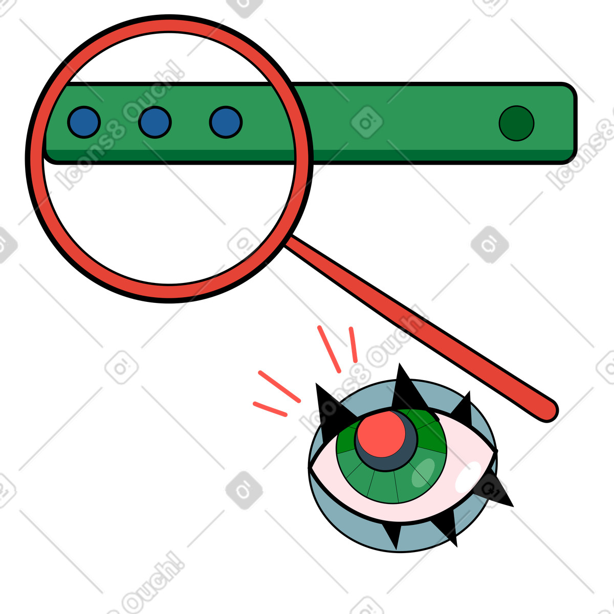 Magnifying glass, search bar and eye, Digital information discovery-Illustration im Surr-Stil als Download in PNG, SVG