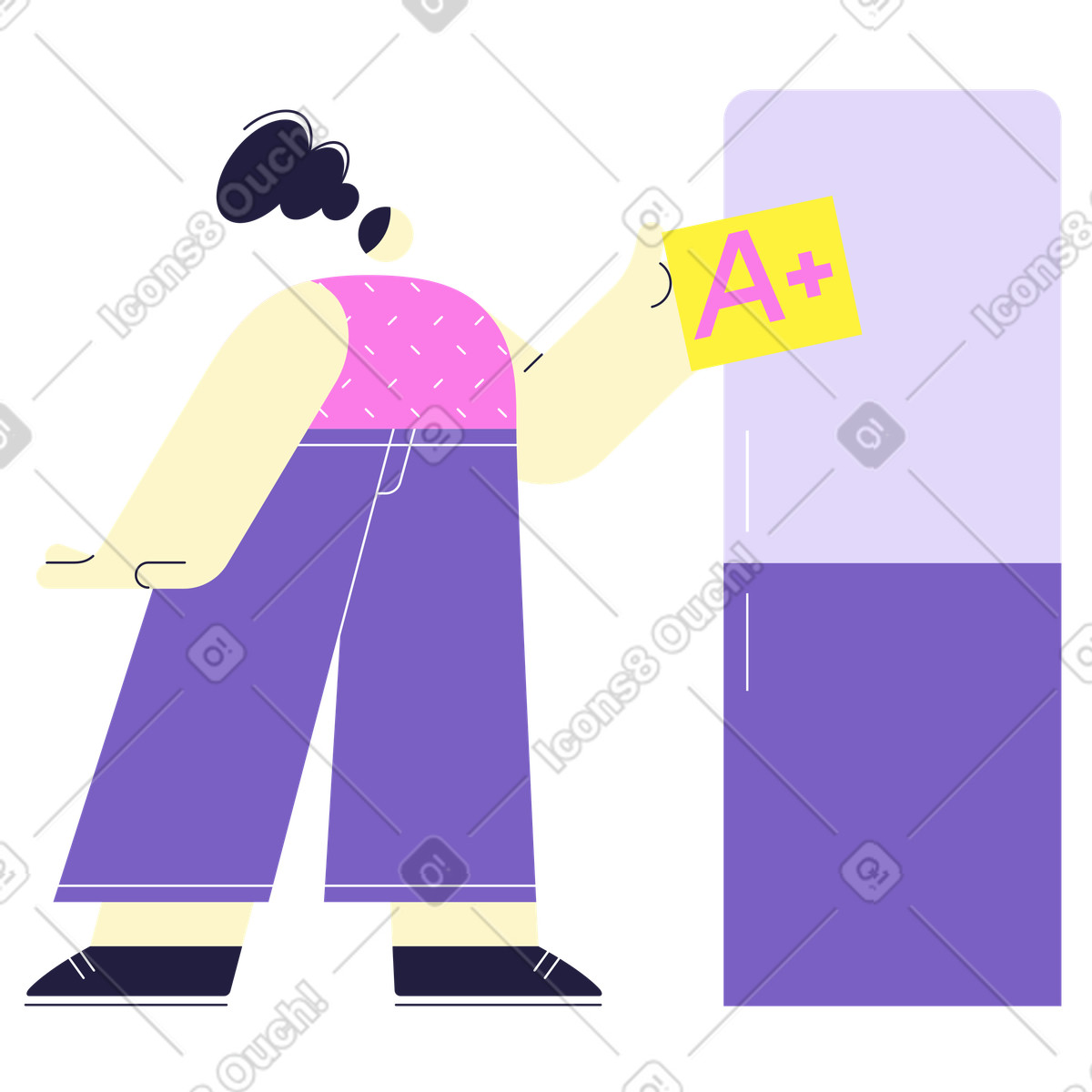 下载 Mellow 风格的 一位女士给冰箱打了好评 插画，支持 PNG、SVG 格式