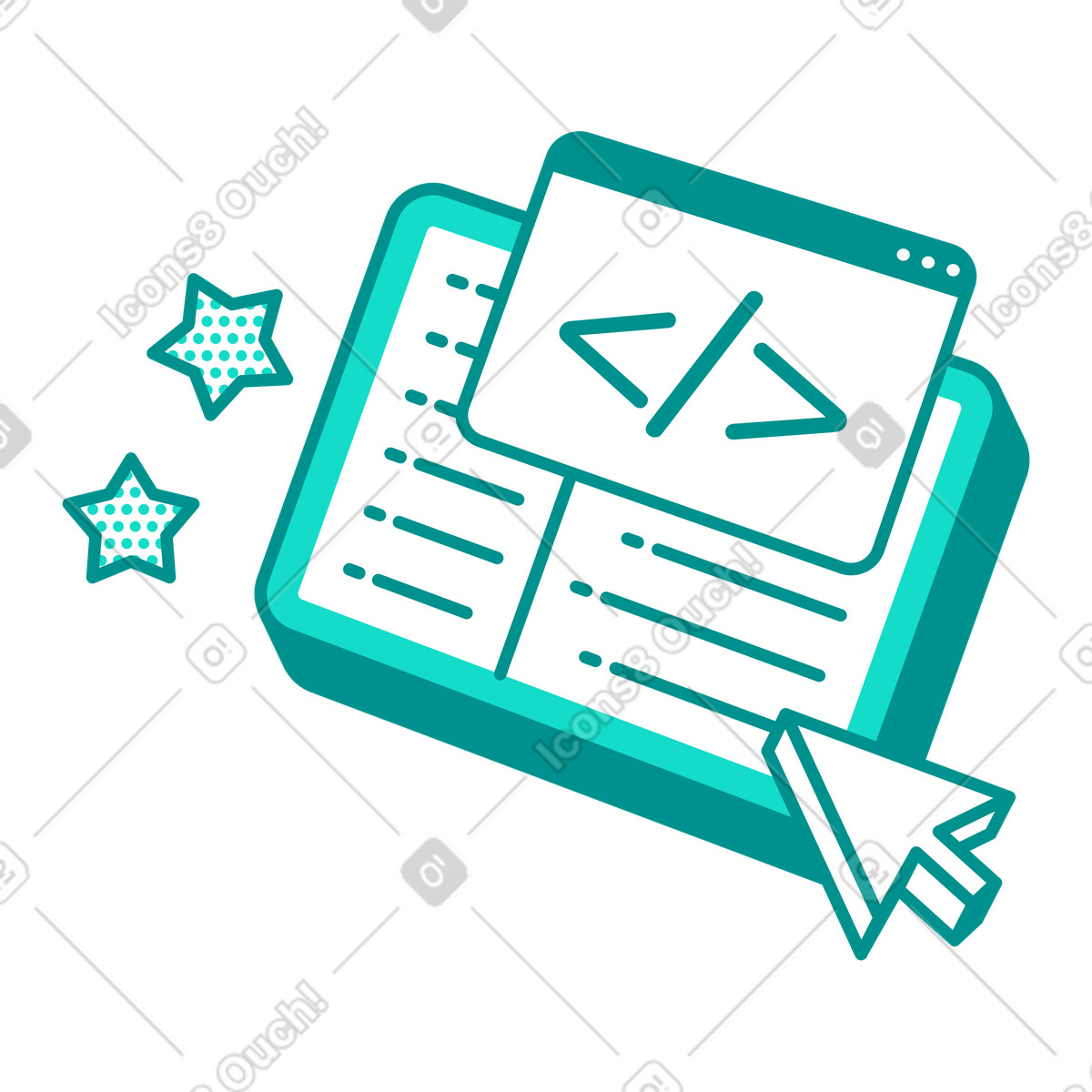 Digital workspace with code syntax illustration in PNG, SVG