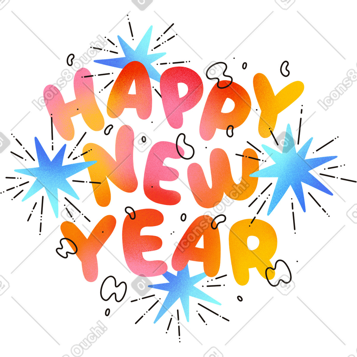 Ilustración Letras feliz año nuevo texto ruidoso en estilo Lettering a descargar en PNG y SVG