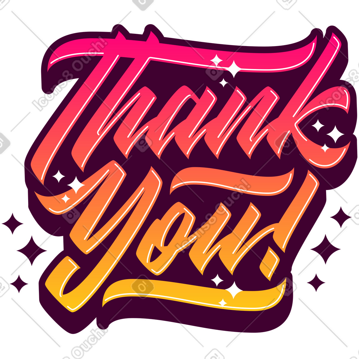 Lettering thank you! with shadow and stars text illustration in style download in PNG, SVG