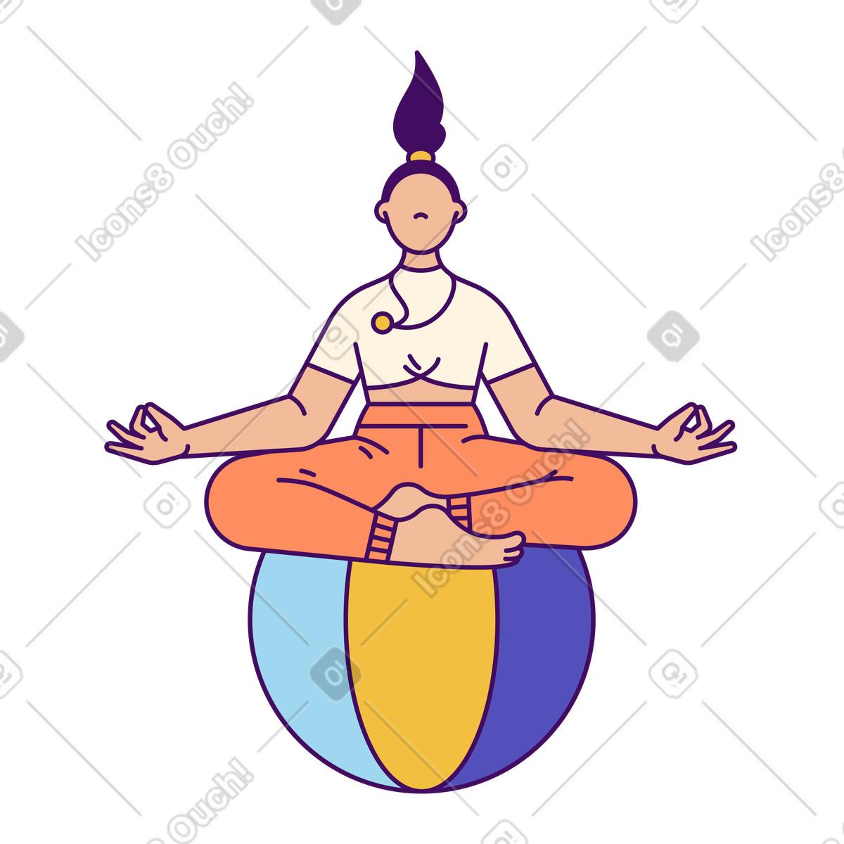 Ilustração animada de Yoga pose on exercise ball, Stress relief and wellness em no estilo Simplistic para baixar em GIF, Lottie (JSON), AE