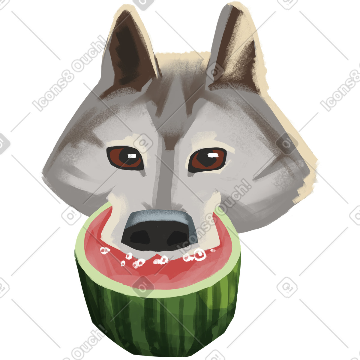 Ilustración Wolf eating watermelon en estilo Goofy a descargar en PNG y SVG