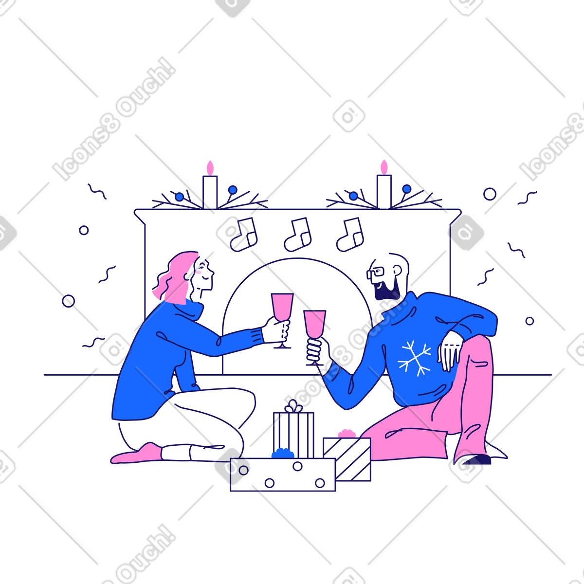 Couple on christmas date drinking illustration in Matey style download in PNG, SVG