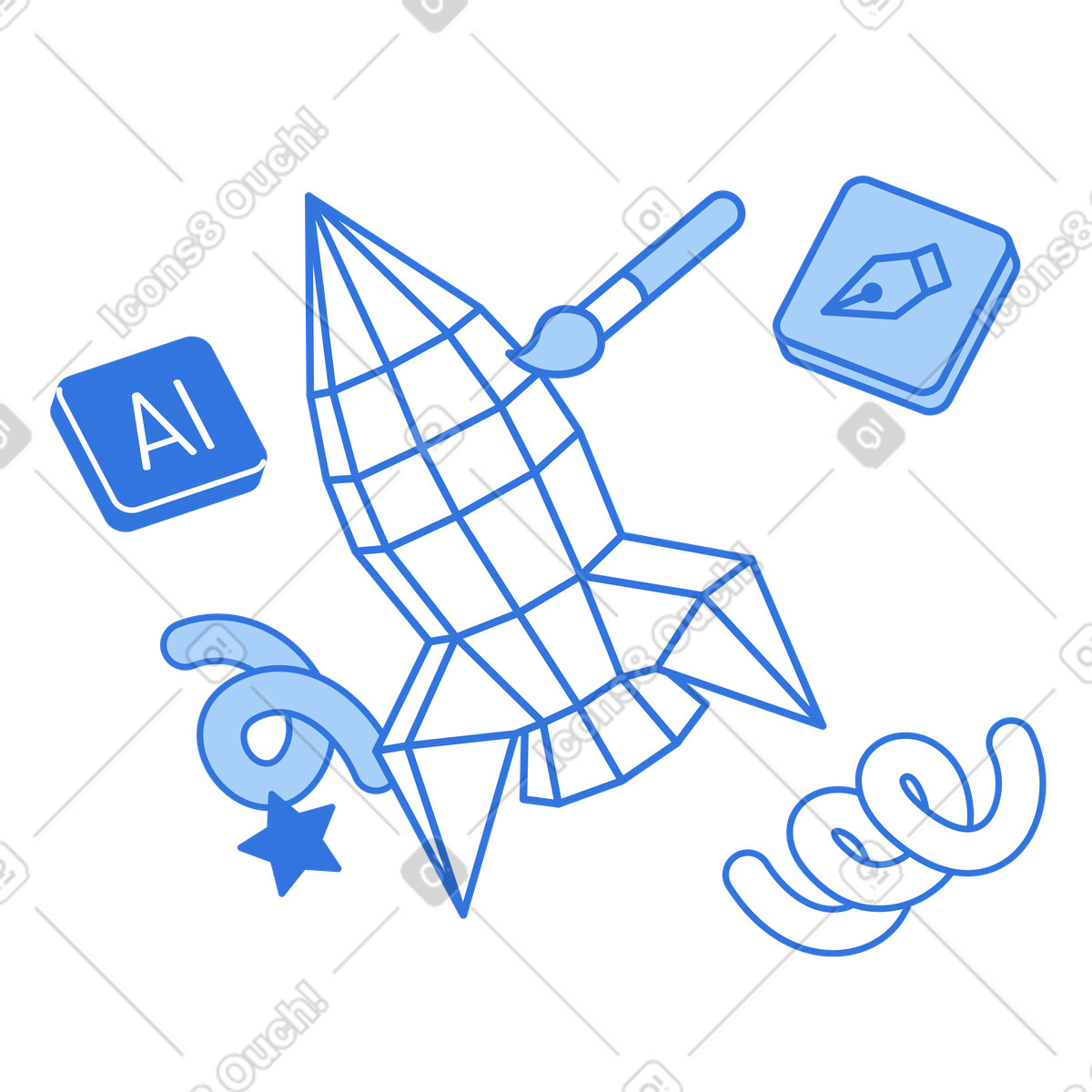 Ilustración Wireframe rocket and creative elements, Concept art modeling process en estilo Sky a descargar en PNG y SVG