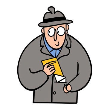 Close-up of a light-skinned detective with big eyes, wearing a gray trench coat. The detective's hand, slightly weathered, is reaching into the coat pocket, revealing the edge of a folded piece of paper. The hand is positioned thoughtfully, suggesting urgency and focus. The background is softly blurred to emphasize the detective's hand and the clue being pulled out.