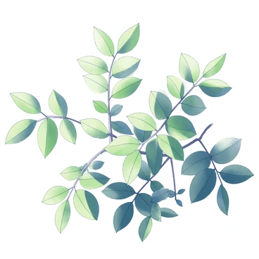 A collection of lush green leaves on branches swaying softly. Some leaves are catching the sunlight, creating intricate shadows on the surrounding surfaces. The sky above is clear and bright, with no clouds present, enhancing the vibrant atmosphere. The setting conveys a sense of tranquility as the leaves move rhythmically in the gentle breeze.