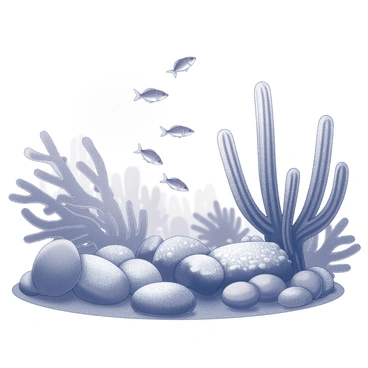 An underwater realm filled with various types of corals in diverse shapes and sizes. The corals display intricate textures, with some resembling branching structures while others form large, bulbous shapes. A school of small fish swims in unison, their fins flickering as they dart through the water. The fish create a dynamic movement, contrasting with the stillness of the corals surrounding them. The scene captures the serene beauty of this underwater habitat, showcasing the vibrant life that thrives in this environment.