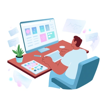 An artist designing vector icons for a company's rebranding project