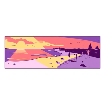 A panoramic view of a beach from sunrise to sunset