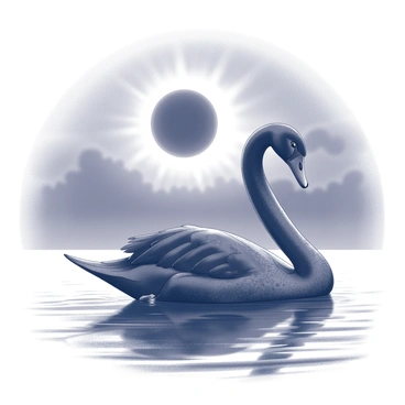 A black swan silhouetted against the dramatic backdrop of a solar eclipse