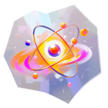 A close-up view of an atom surrounded by vibrant waves of energy flowing inwards, suggesting a process of ionization. The atom is depicted with a nucleus at the center, surrounded by electrons in distinct orbits. The waves are illustrated in bright colors, swirling and undulating as they approach the atom, creating a dynamic visual effect. The electrons are shown in motion, illustrating the transition as they are influenced by the incoming energy.