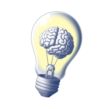 A lightbulb with a brain inside, one half glowing with creativity and the other with calculated thoughts