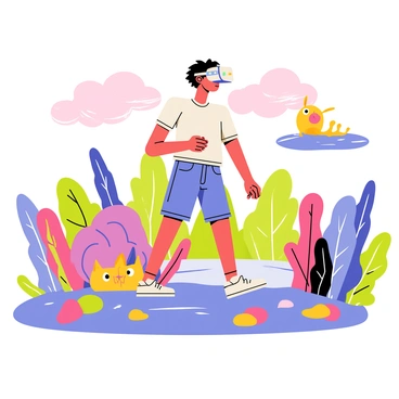 A person immersed in a virtual reality headset exploring a fantastical world