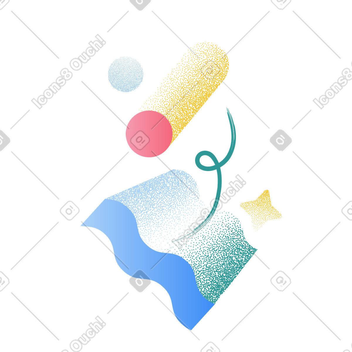 Illustration Modern geometric composition with dynamic curved lines and textured shapes dans le style Grain à télécharger aux formats PNG, SVG