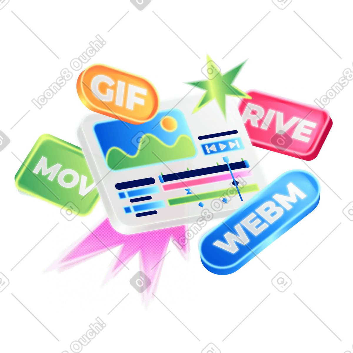 Motion design software and different animation formats illustration in PNG, SVG