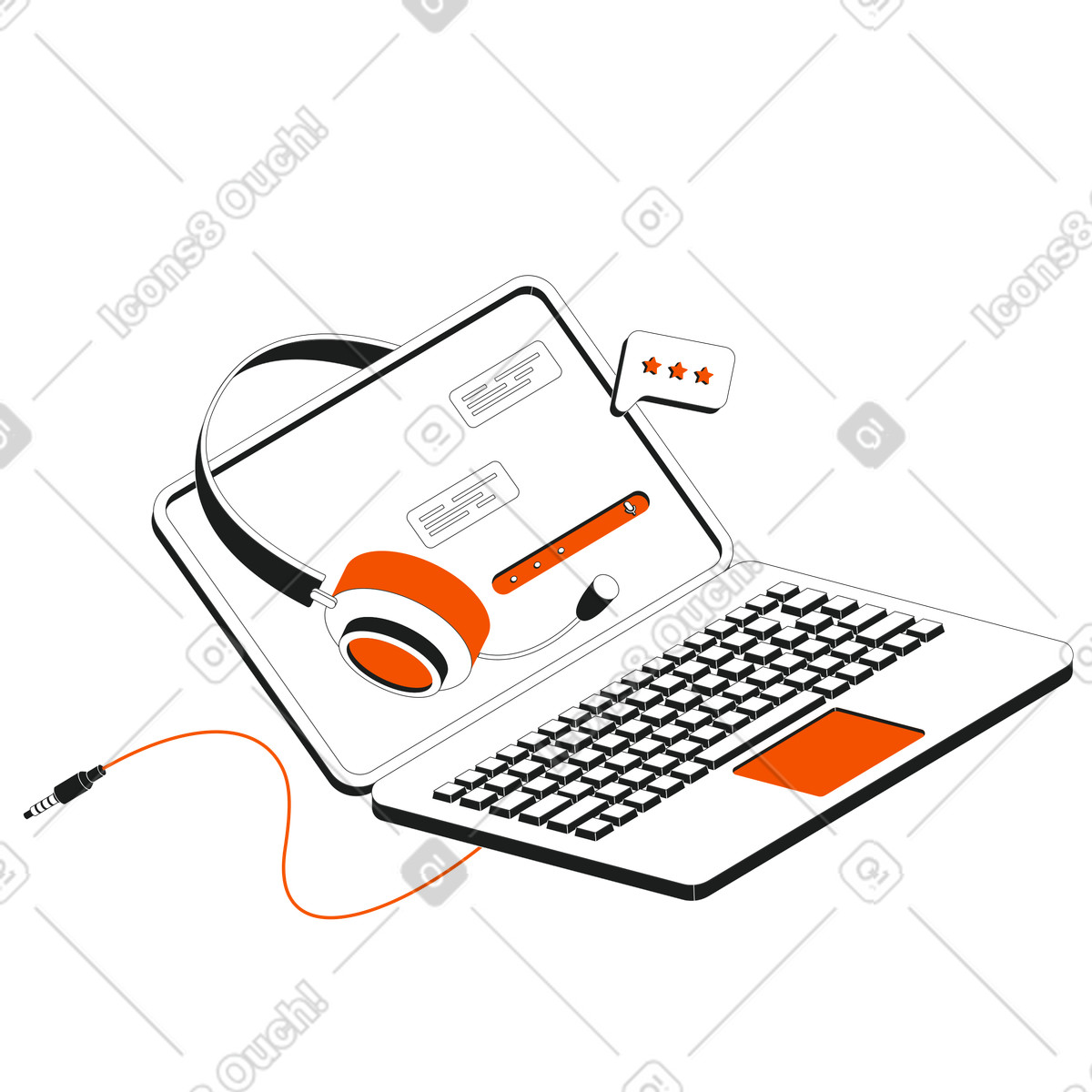 Online support service, laptop and headset illustration in PNG, SVG