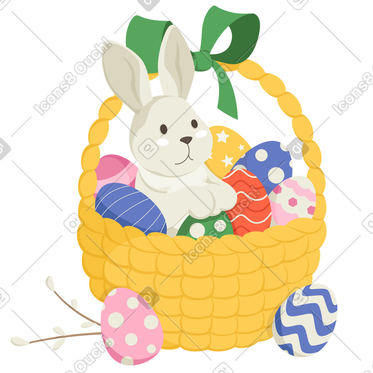Coniglietto di pasqua in un cestino con le uova illustrazione stile Social scarica PNG, SVG