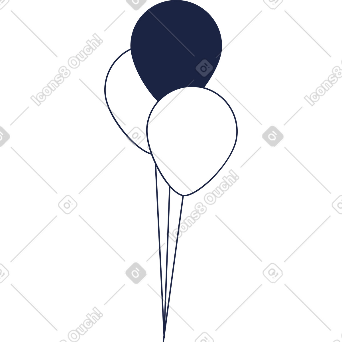 Three blue and white balloons illustration in Urban Line style download in PNG, SVG