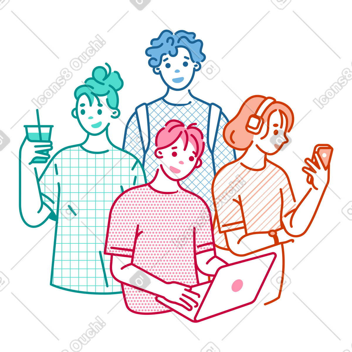 Persone di diverse occupazioni illustrazione in stile Natty scarica in PNG, SVG