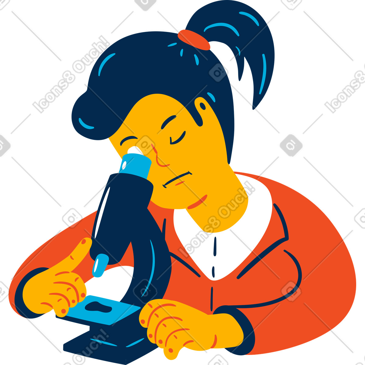 Illustration Femme avec microscope dans le style Flame à télécharger aux formats PNG, SVG