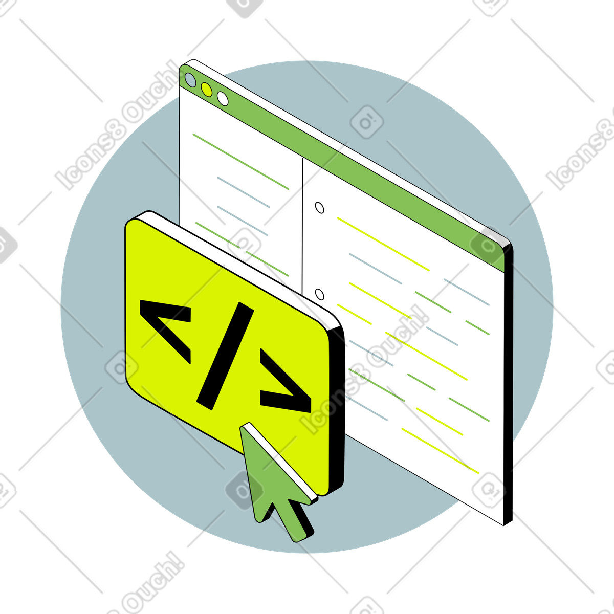 Illustration Icône de codage et programmation isométrique dans le style Isometric à télécharger aux formats PNG, SVG