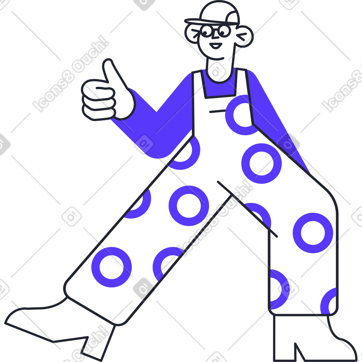Man in overalls showing thumb up illustrazione stile Pablita scarica PNG, SVG