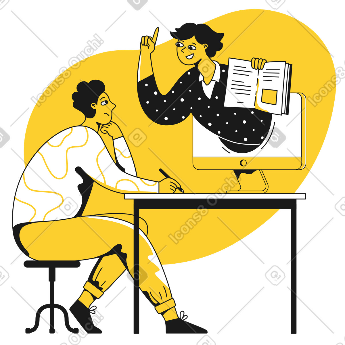 Ilustração de Homem aprendendo online com tutor em no estilo Taxi para baixar em PNG, SVG