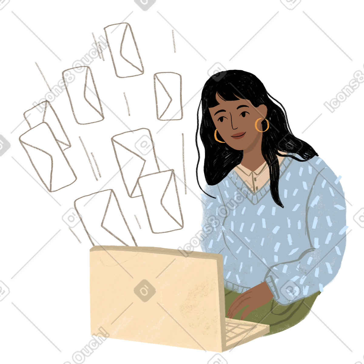Lumiere 스타일의 Girl sending recruiting emails on a laptop 일러스트레이션 PNG, SVG 다운로드