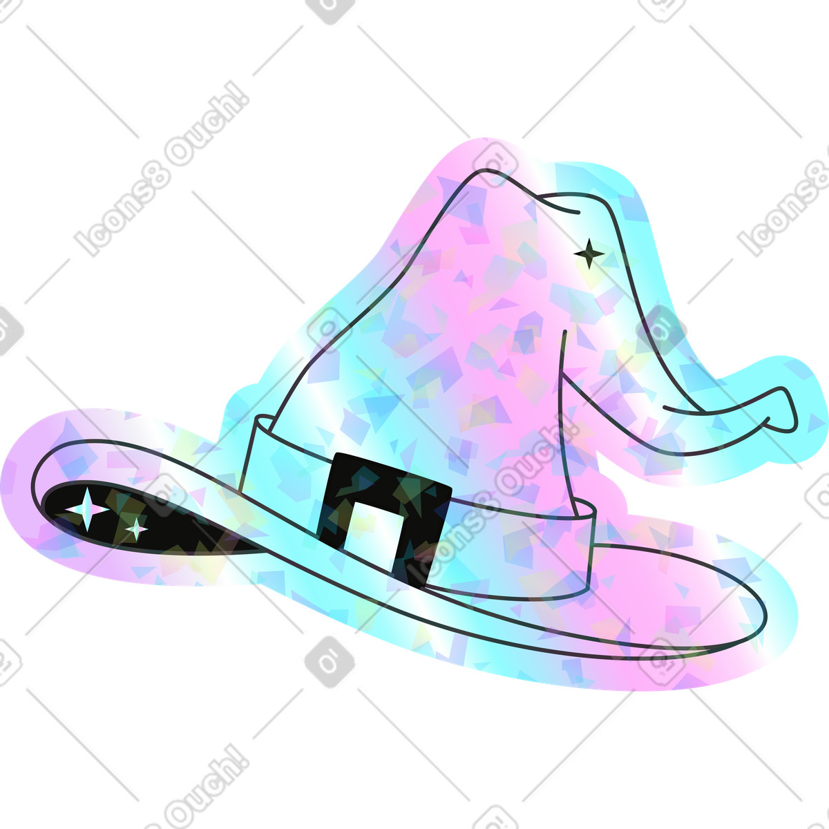 Holostickers スタイルの Witch hat のイラストをPNG、SVG形式でダウンロード