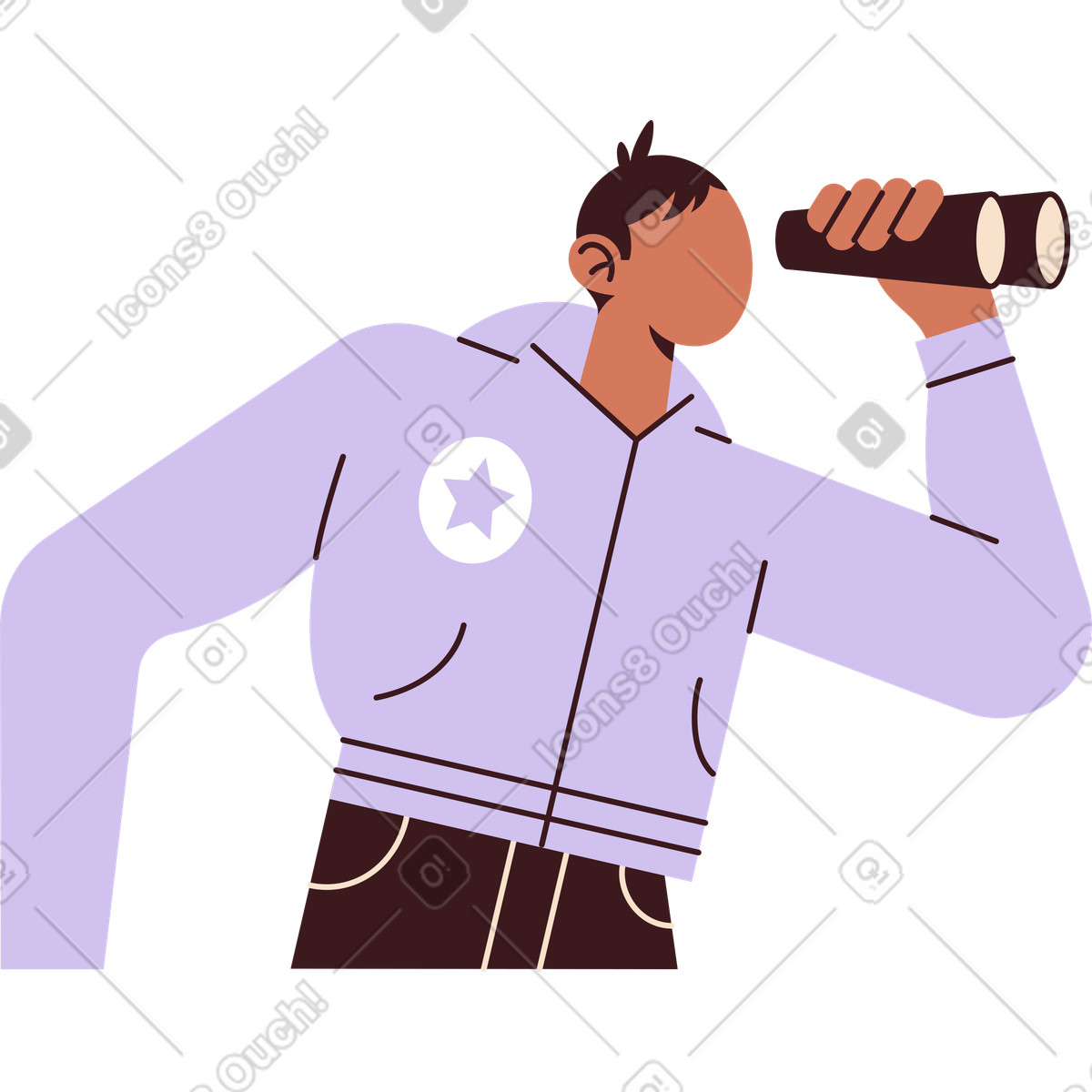 Ilustración Joven mirando a través de binoculares en estilo Folks descargar en PNG y SVG