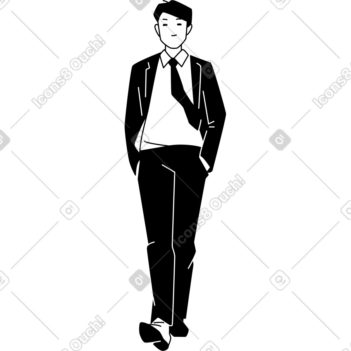 Illustration animée Jeune homme en costume marchant avec ses mains dans les poches le style Weekday à télécharger aux formats GIF, Lottie (JSON), AE