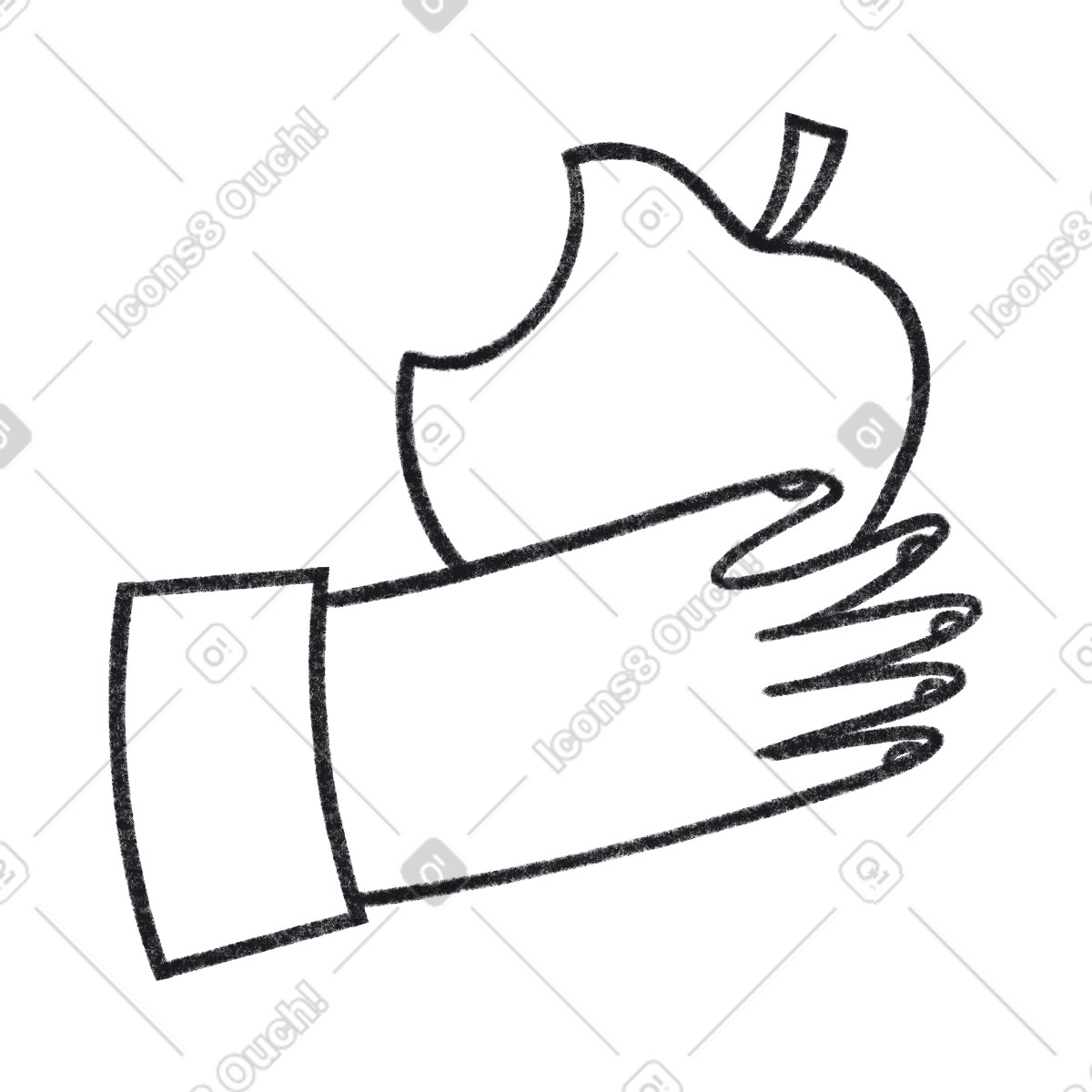 Illustration Hand holding an apple dans le style Bonbon Line à télécharger aux formats PNG, SVG