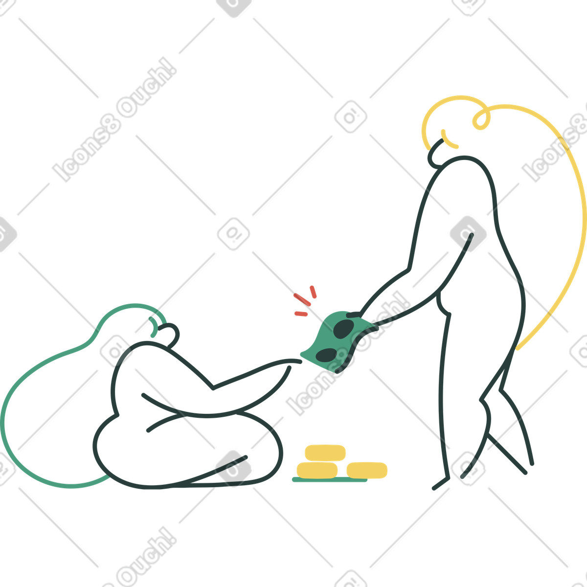 Ilustración Dar dinero a una persona necesitada en estilo Macaroni descargar en PNG y SVG