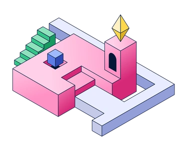 A geometric structure with stairs and a tower - Neat style illustration