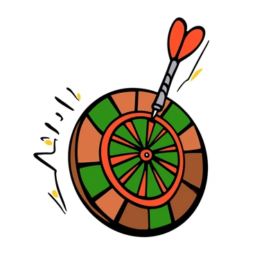 Close-up of a dart with a red and silver tip, its streamlined body glinting in the light, soaring through the air. The dart is in the center of the frame, with motion lines illustrating its swift trajectory toward a wooden dartboard in the background. The dartboard features vibrant red and green segments, with the bullseye clearly visible. The background is slightly blurred to emphasize the dart's movement toward the target.