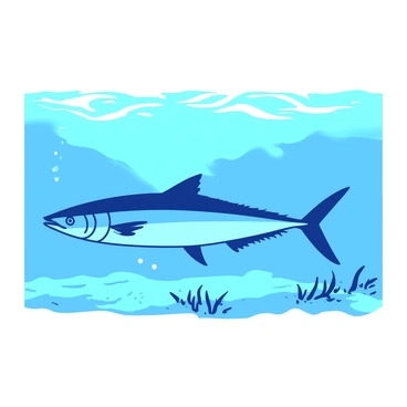 The outline of a tarpon with a sleek, elongated body is visible beneath the surface of clear ocean water. The water is a vibrant shade of blue, allowing for a vivid view of the fish's streamlined shape. Soft sunlight filters through the water, creating gentle ripples that distort the outline slightly. Surrounding the tarpon, there are small bubbles rising to the surface, indicating the movement of water. The ocean floor is faintly visible, covered with fine sand and occasional patches of seaweed.