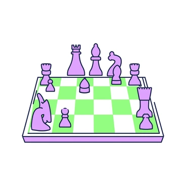 A chessboard is placed on a flat surface, featuring alternating squares of a distinct pattern. Each chess piece on the board is shaped like a "ROI" symbol, with a unique design for each type. The pawns are smaller "ROI" symbols arranged in two rows on the second and seventh ranks. The rooks are more pronounced "ROI" symbols located at the corners of the board. The knights take on a dynamic form of the "ROI" symbol, positioned next to the rooks. The bishops are tall and slender "ROI" symbols located next to the knights, while the kings and queens are the largest "ROI" symbols situated at the center of each back rank. The pieces are clearly defined and easily recognizable, contrasting against the board's squares.