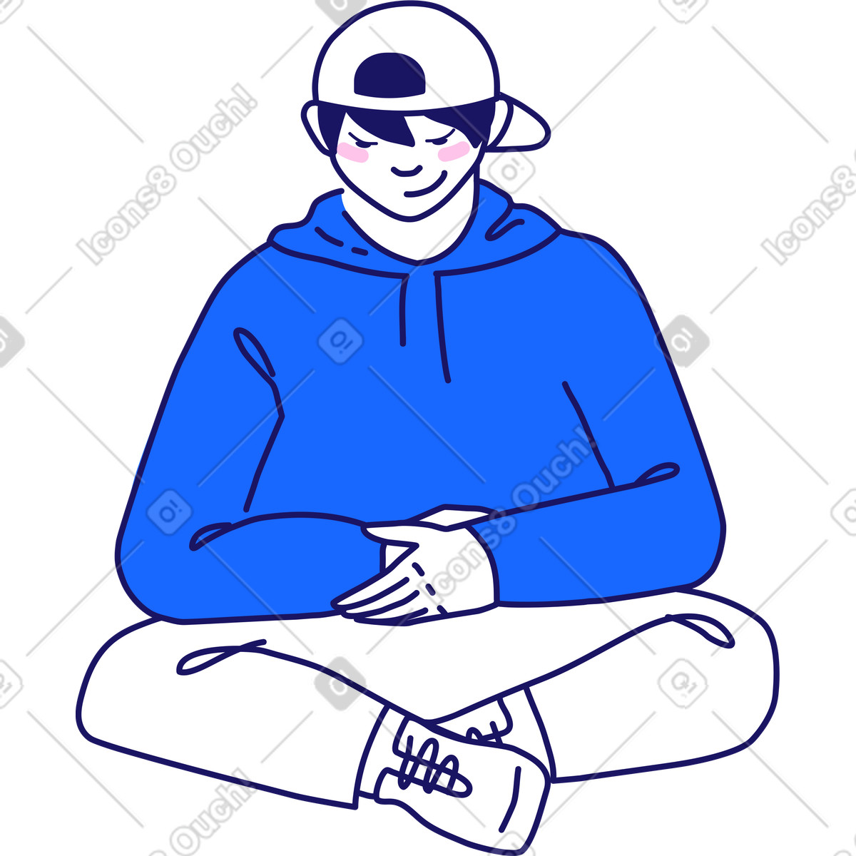 Illustration Garçon dans une casquette de baseball est assis la position du lotus le style Matey à télécharger aux formats PNG, SVG
