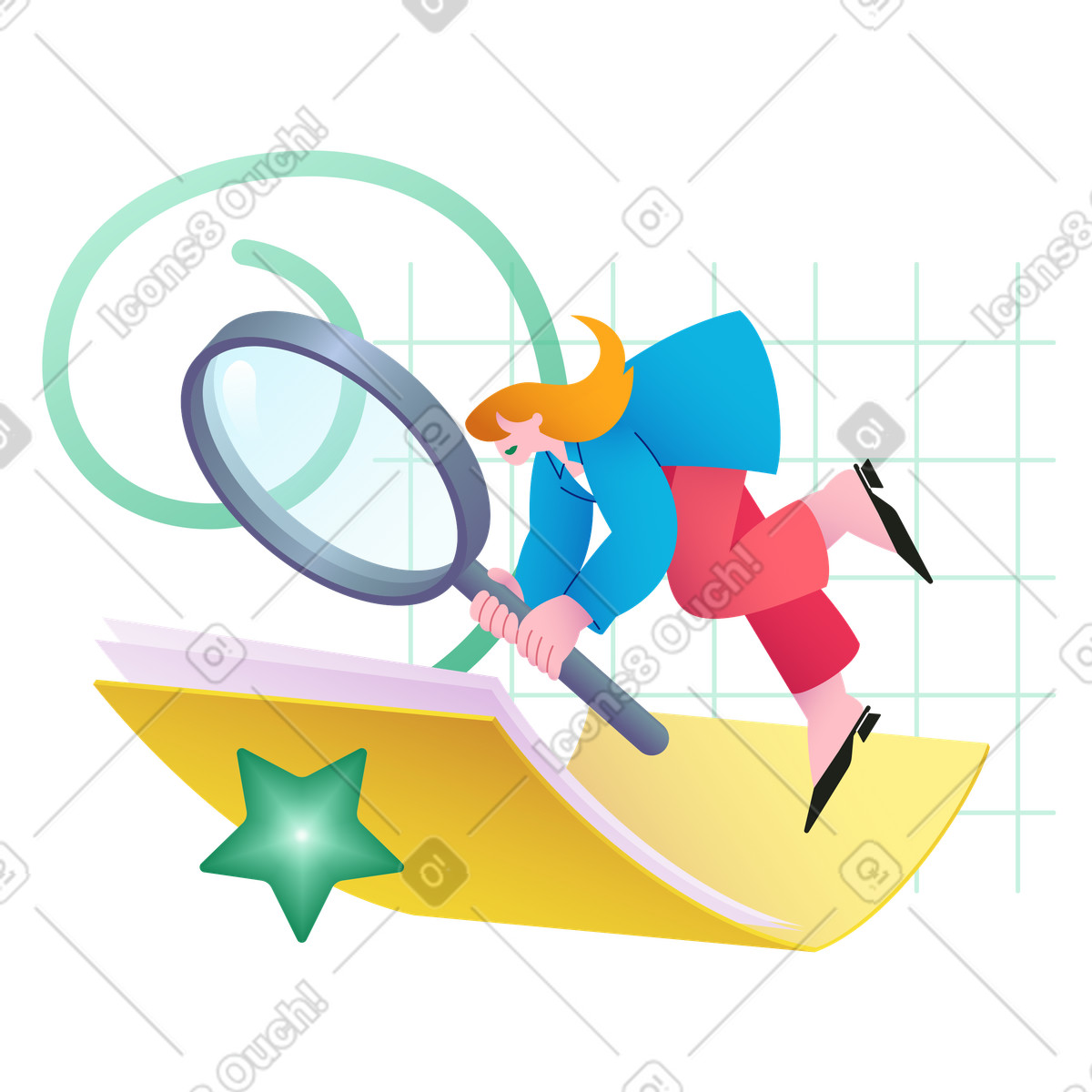 Responsabile del reclutamento che esamina il curriculum illustrazione animata in stile Colors scaricabile in GIF, Lottie (JSON), AE