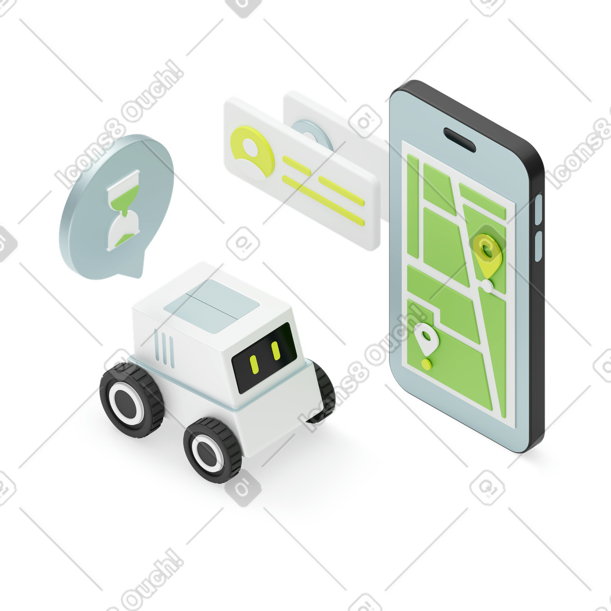 Illustration animée Suivi de la livraison sans contact par robot dans le style 3D Isometric à télécharger aux formats GIF, Lottie (JSON), AE