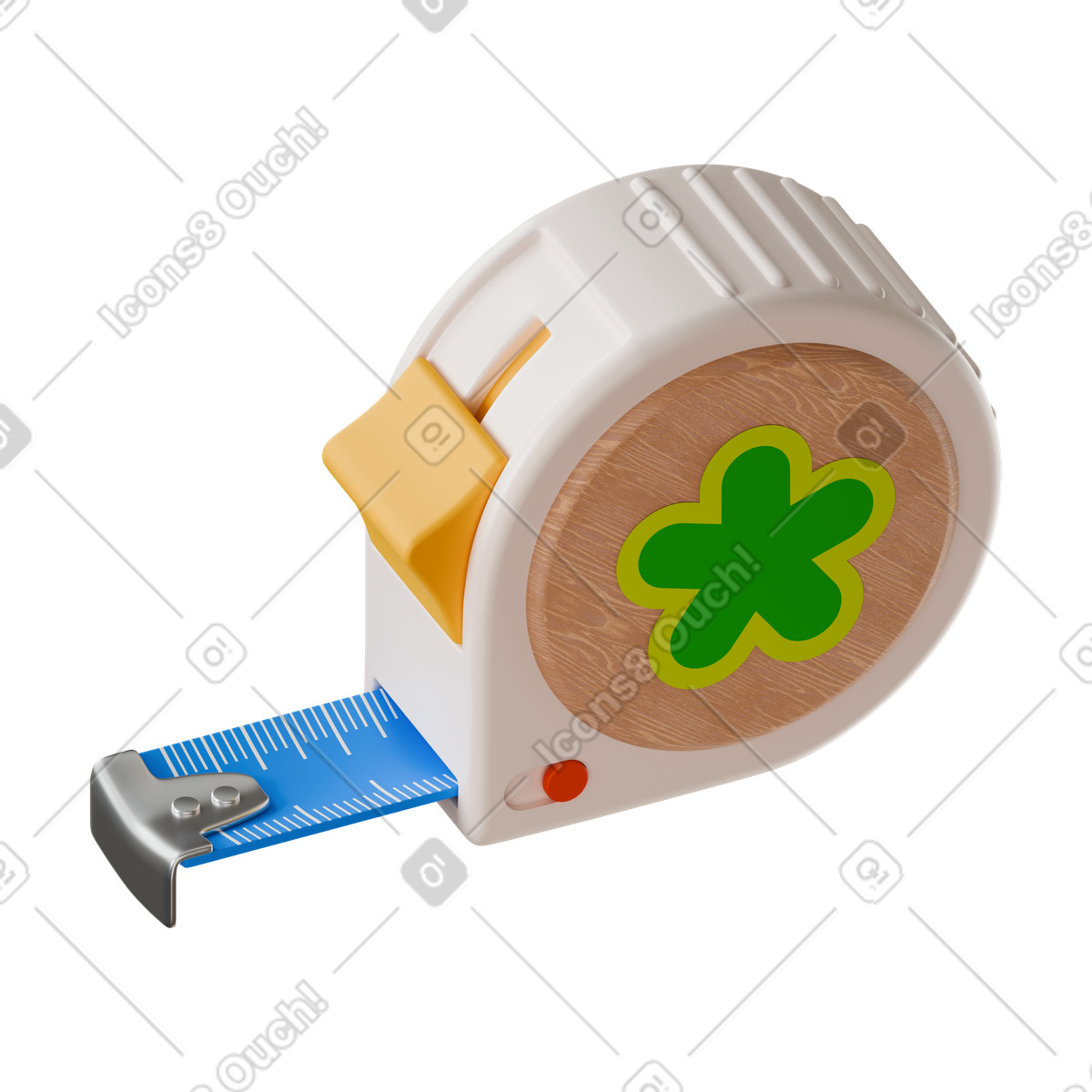 Ilustração de Construction measuring tape with decorative clover emblem and plastic casing em no estilo 3D Stickle para baixar em PNG, SVG