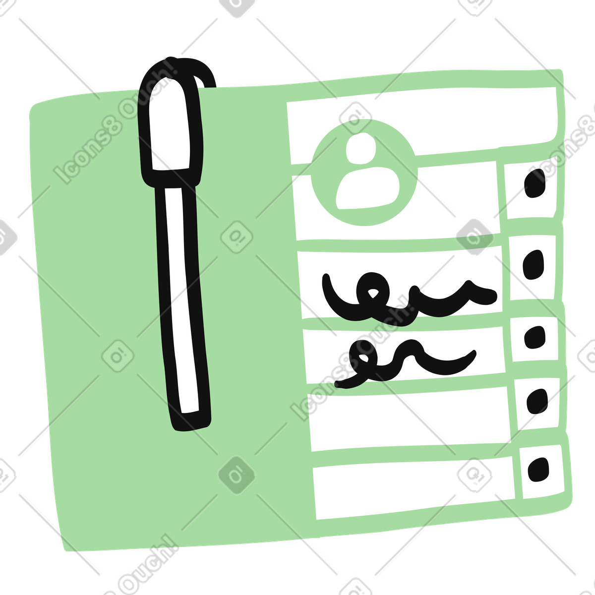 Organic 스타일의 Notebook with pen and profile page layout for contacts 일러스트레이션 PNG, SVG 다운로드