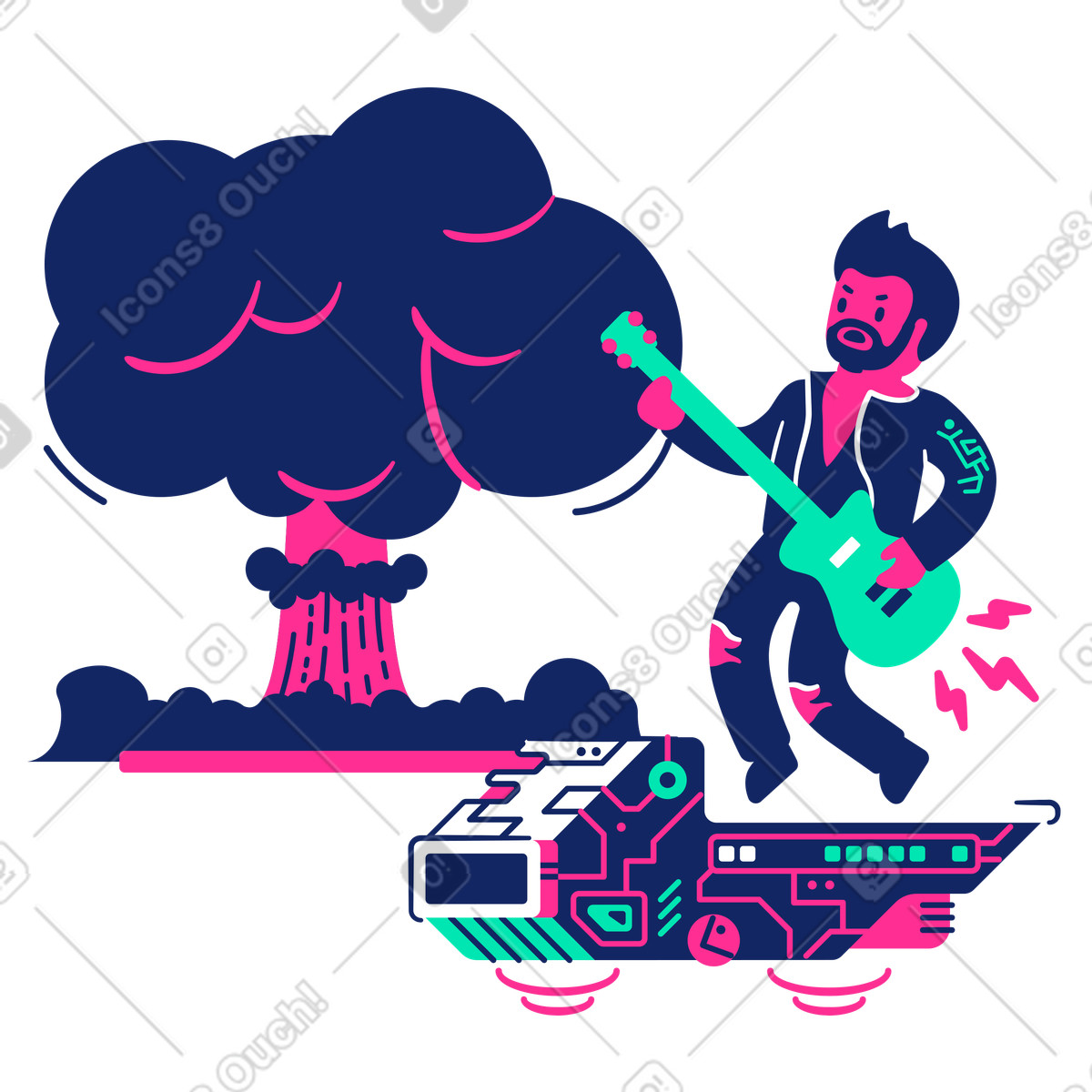 Ilustración Reproducir música a todo volumen en estilo Cyborg descargar en PNG y SVG